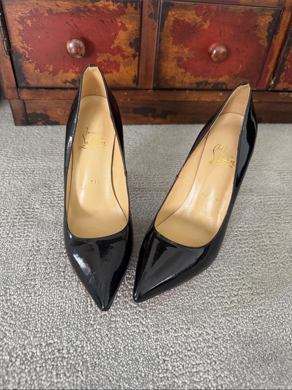 Christian Louboutin Black Patent Pointed Toe Stiletto Pumps